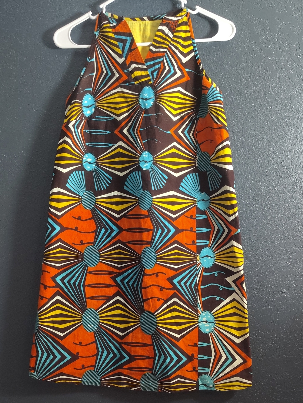 Handmade African Ankara Wax Print Dress-fully lined geometric shifts size XS/S